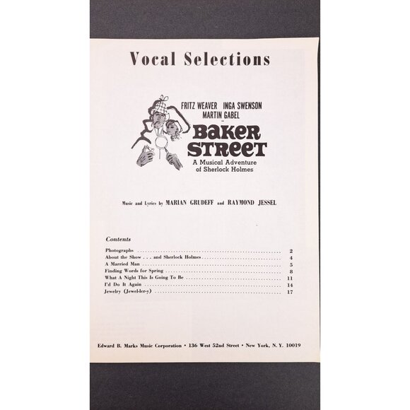 Vintage Baker Street Vocal Selections Songbook Music Book Sherlock Holmes 1964 - Picture 4 of 6